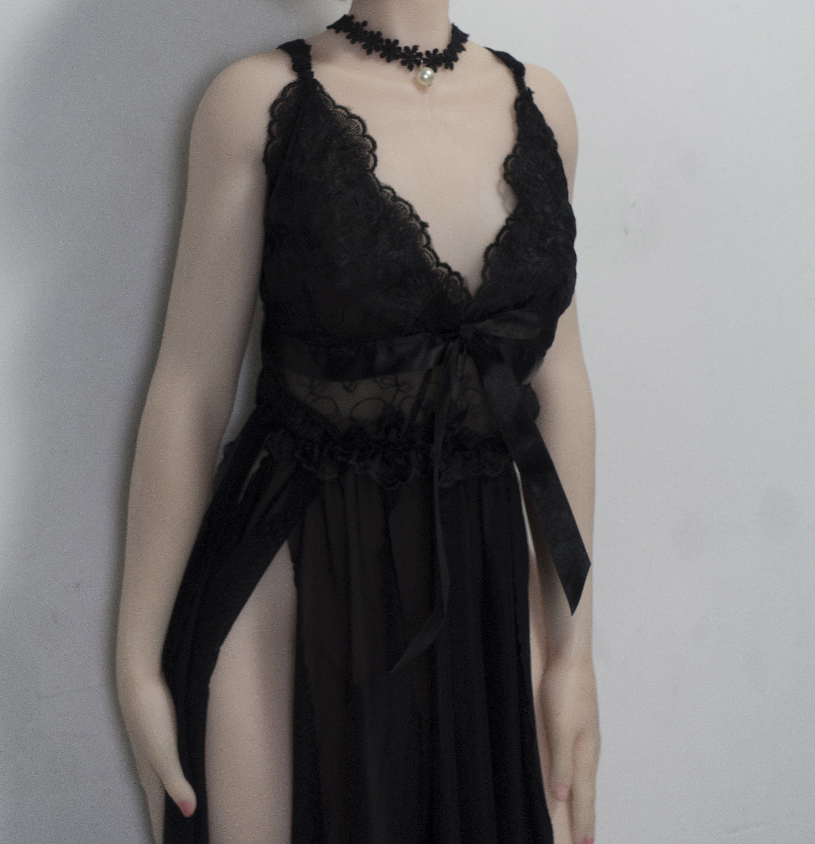 ElsaBabe Silicone Sex Doll Dress Clothes Black Deep-V Slip Dress High Slit Dress for 102cm Tanaka Miyuki